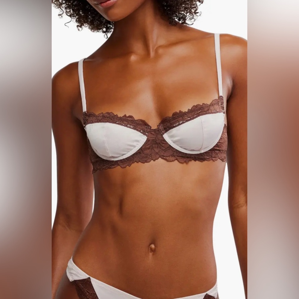 NWT Free People Spring Fling Lace & Jacquard Underwire Bra in Mauve Chalk